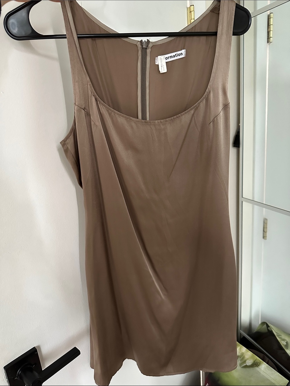 Reformation Taupe Satin Mini Slip Dress